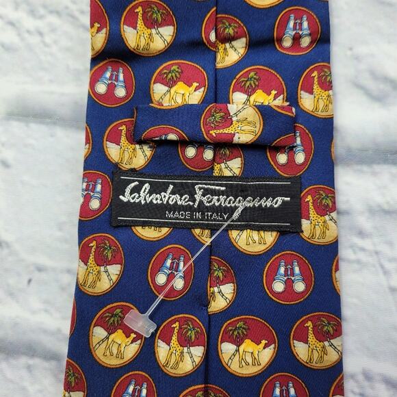 Safari Navy Silk Tie by Salvatore Ferragamo - Picture 7 of 12